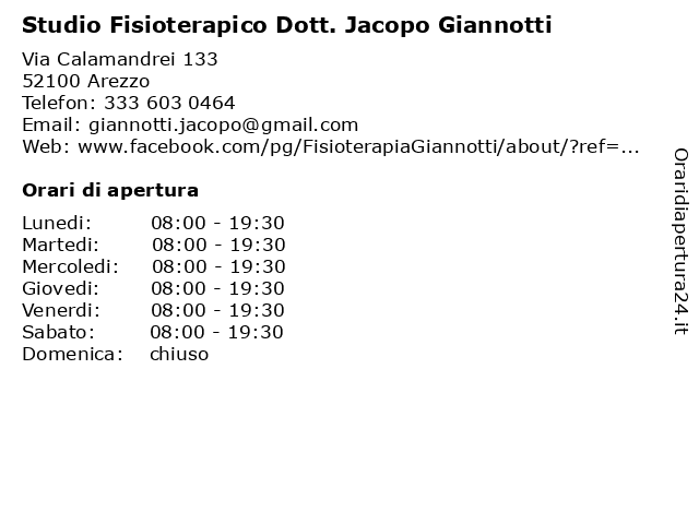 Orari di apertura Studio Fisioterapico Dott. Jacopo Giannotti